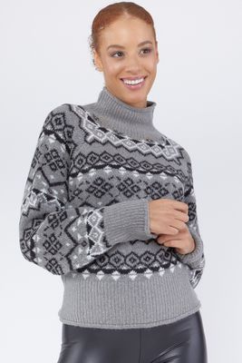 Urban Planet Christmas Fairisle Knit Wide Turtleneck Sweater | Heather Grey | | Womens
