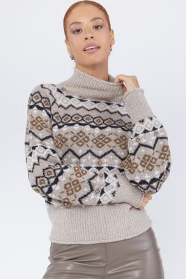 Urban Planet Christmas Fairisle Knit Wide Turtleneck Sweater | Tan | | Womens