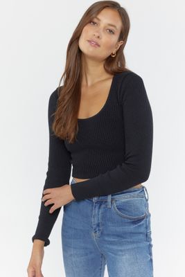 Urban Planet Ribbed Scoop Neck Cropped Sweater | | | Womens