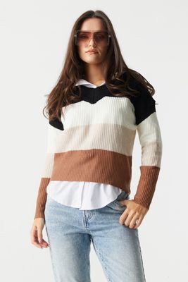 Urban Planet Striped Knit V-Neck Sweater | | | Womens