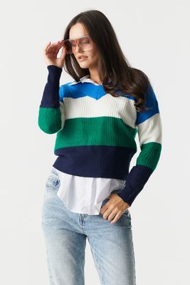 Urban Planet Striped Knit V-Neck Sweater | Royal Blue | | Womens
