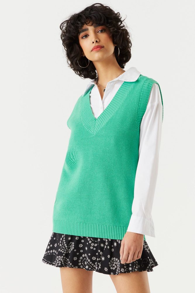 Urban Planet Oversized Solid V-Neck Sweater Vest | | | Women's | Shop  Midtown