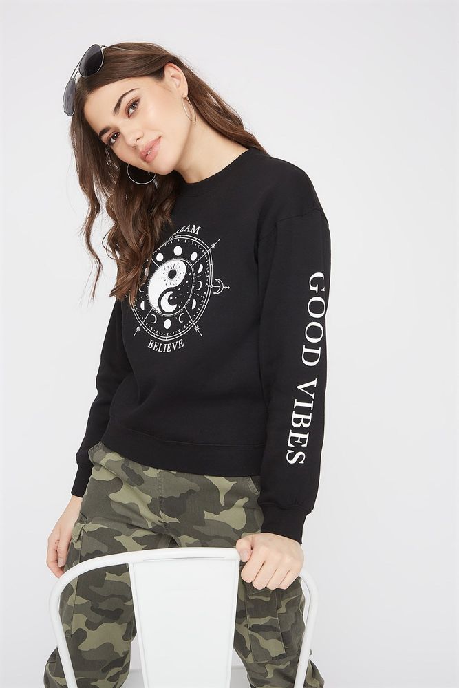 Stitches Ladies Good Vibes Graphic Boyfriend Crew Neck Sweatshirt |  Kingsway Mall