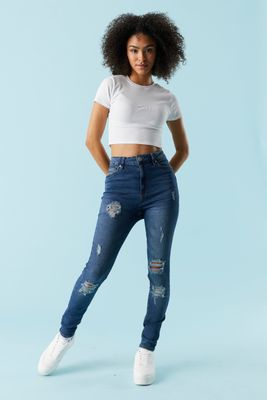 Urban Planet Refuge Miami Distressed Dark Wash Jegging | Denim Blue | | Womens