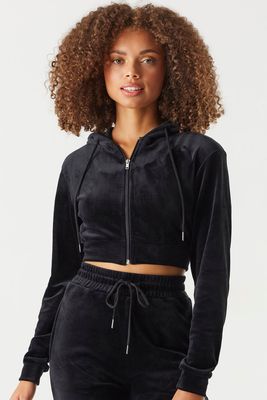 velvet crop hoodie zip up