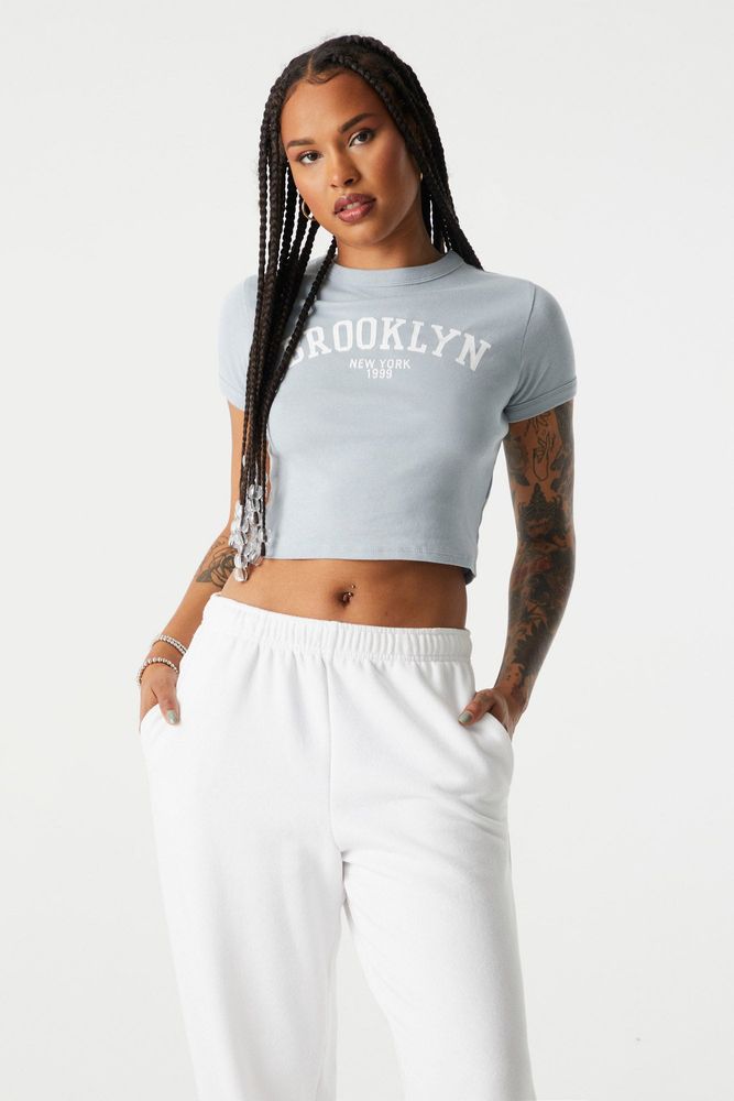 Urban Planet Brooklyn Graphic Crop T-Shirt | Light Blue | Large | Womens |  Connecticut Post Mall