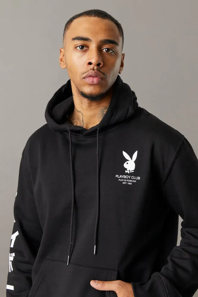Mens Playboy Bunny Kanji Graphic Fleece Hoodie | Kingsway Mall