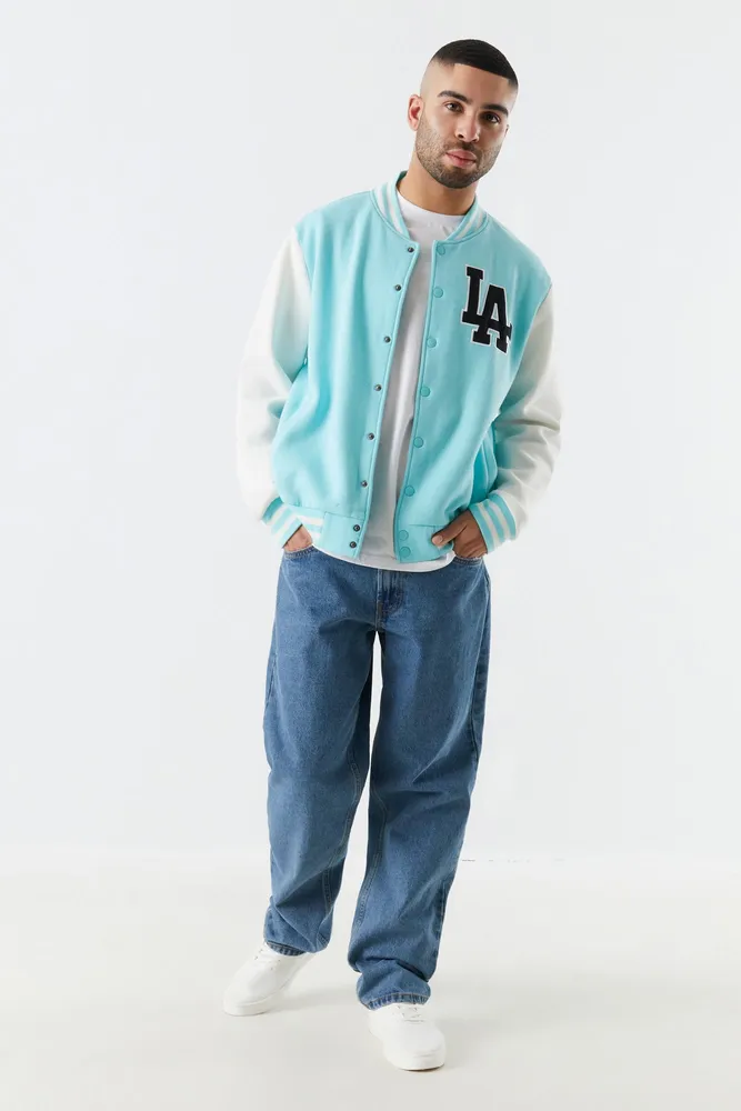 boohooMAN Mens Oversized Varsity Bomber Jacket - Blue