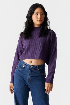 Urban Planet Mock Neck Crop Sweater | Dark Purple | | Womens