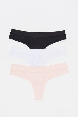 Invisiwear Mid-rise Thong Underwear In Pale Linen