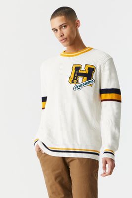 Urban Planet Awesome Graphic Varsity Knit Crew Neck Sweater | Oatmeal | | Mens