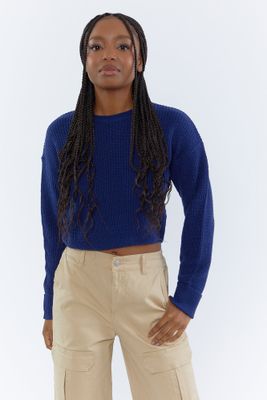 Urban Planet Ribbed Knit Crop Sweater | Navy | | Womens
