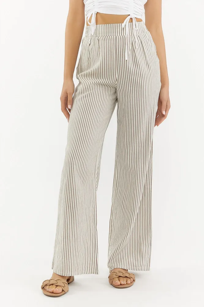 Vertical Striped Self Tie Wide Leg Pants  wwwmanacain