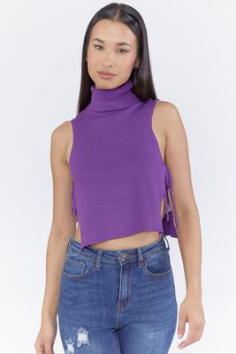 Urban Planet Tie Side Sleeveless Turtleneck Sweater Top | Dark Purple | | Womens