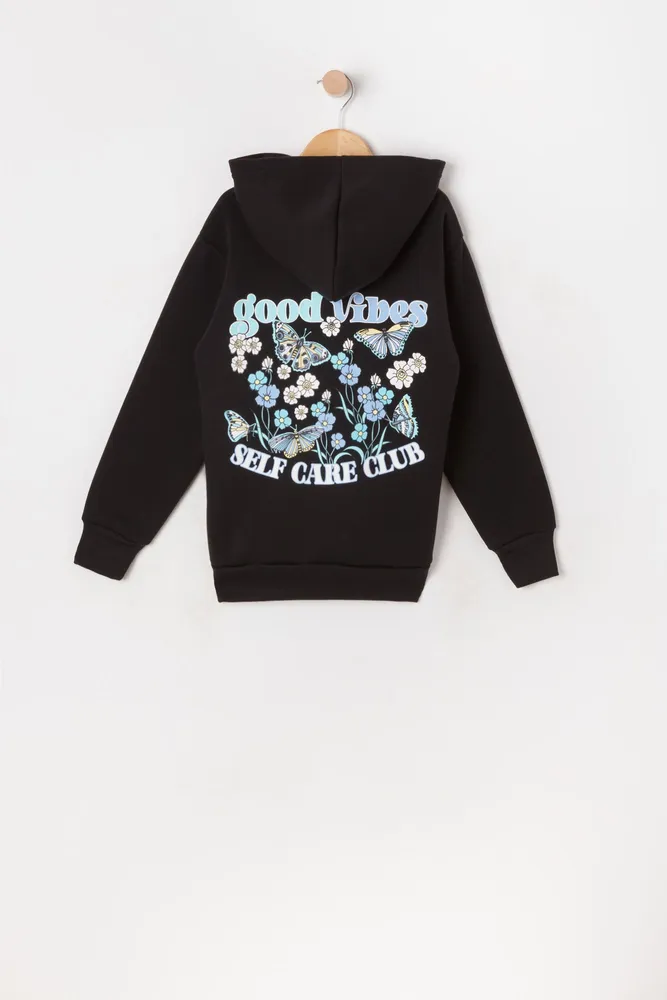 Urban Kids Girls Good Vibes Self Care Club Graphic Fleece Hoodie | Kingsway  Mall
