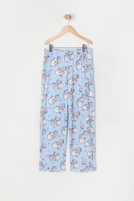 Girls Latte Puppy Print Wide Leg Pajama Pants