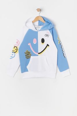 Urban Planet Girls Graffiti Smiley Face Graphic Colour Block Character Hoodie | Blue