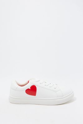Urban Planet Girls Heart Graphic Lace-Up Sneaker | White