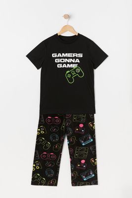 Urban Planet Boys Gamers Gonna Game Graphic Pajama Set | Black