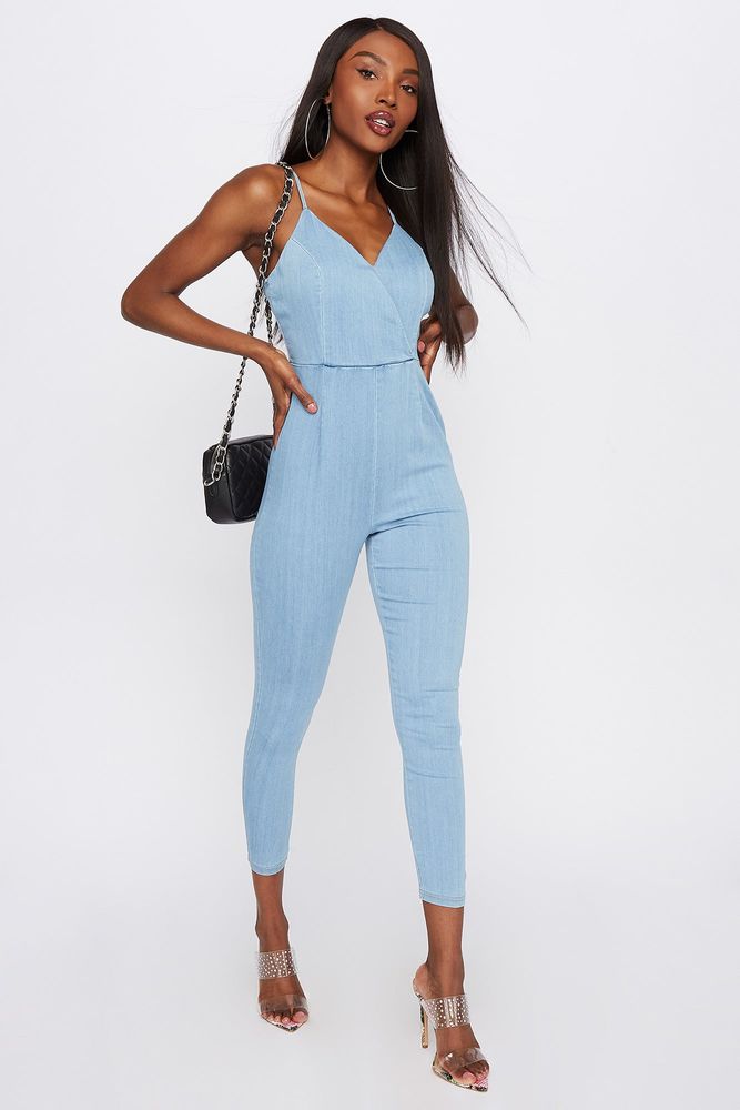 sleeveless denim jumpsuit