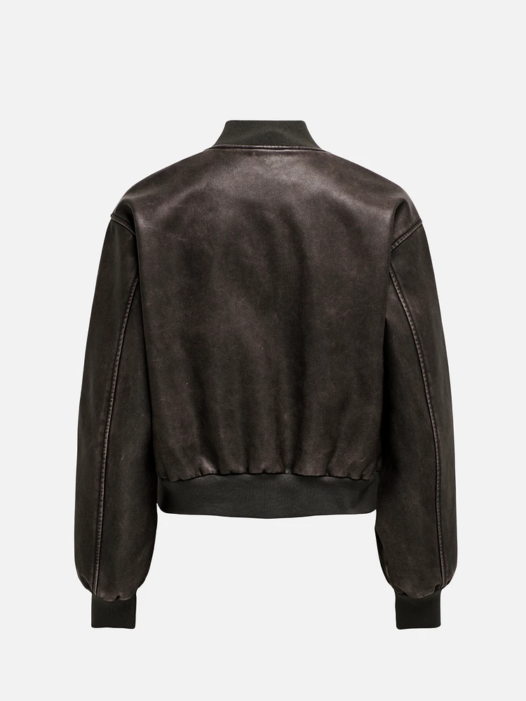 Jane Faux Leather Bomber Jacket