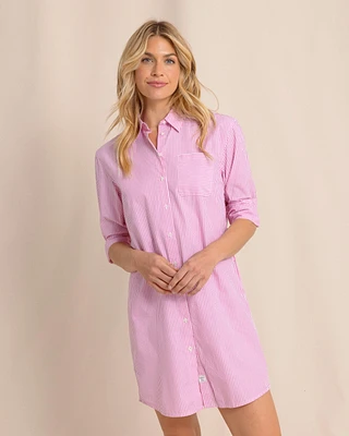 Cam Stripe Poplin Dress - Very Berry
