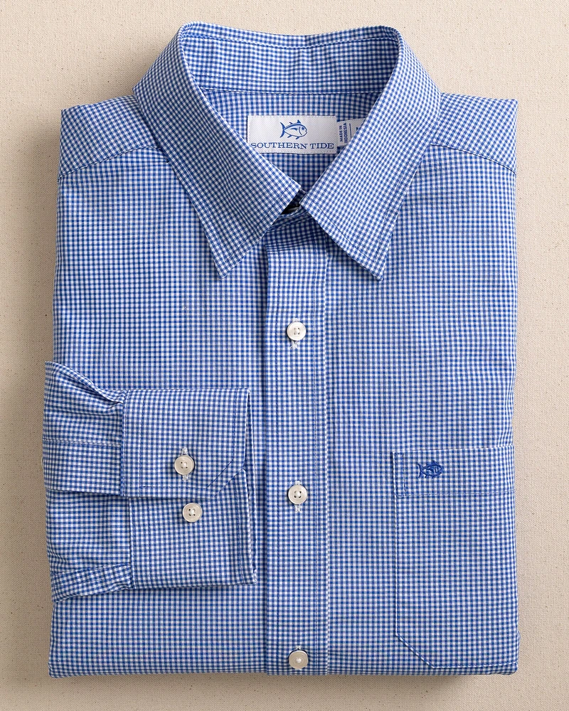 Charleston Parkwood Micro-Gingham Long Sleeve Sport Shirt