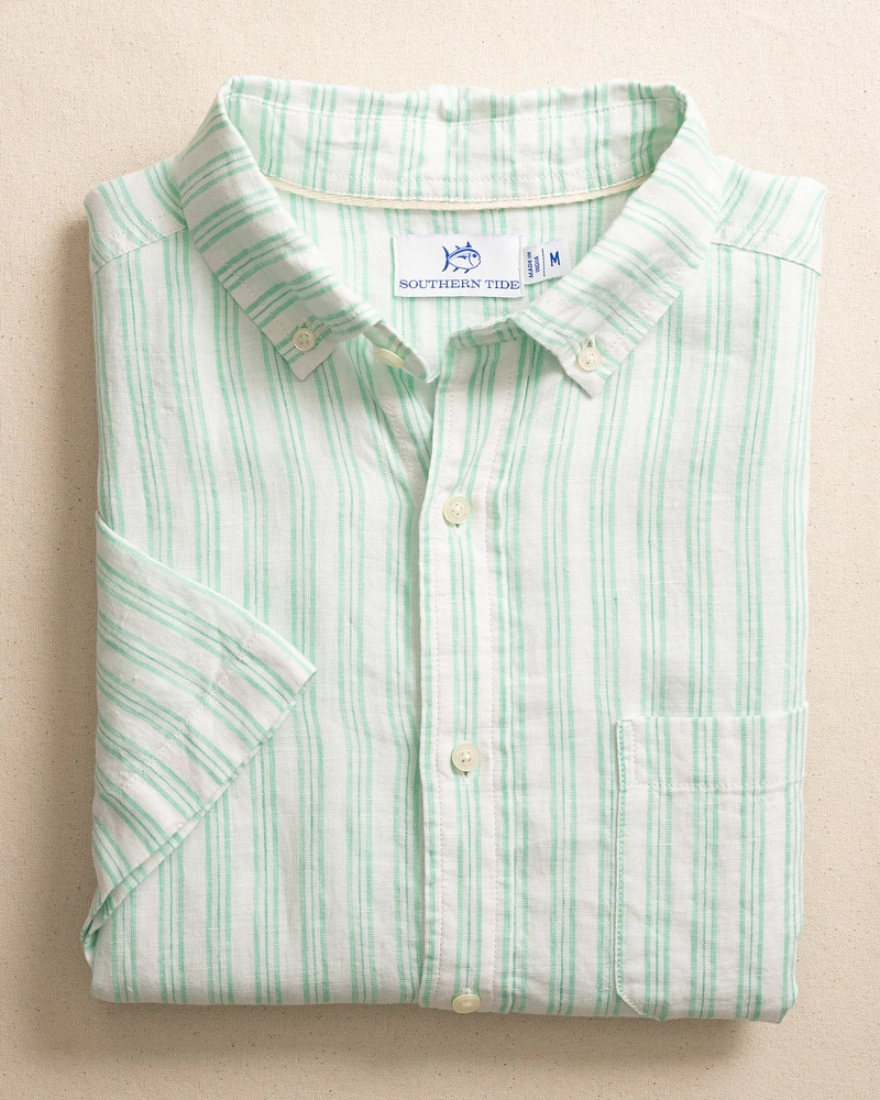 Crepe Myrtle Striped Linen Short Sleeve Sport Shirt