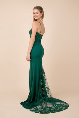 LONG EMBROIDERED BODICE EVENING DRESS