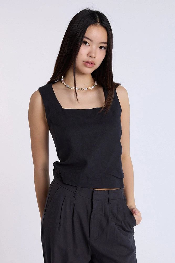 Linen-Blend Sleeveless Top