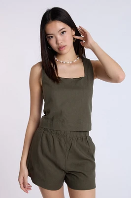 Linen-Blend Sleeveless Top