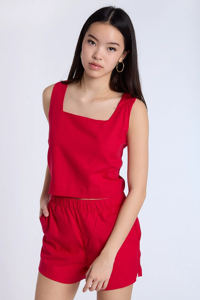 Linen-Blend Sleeveless Top