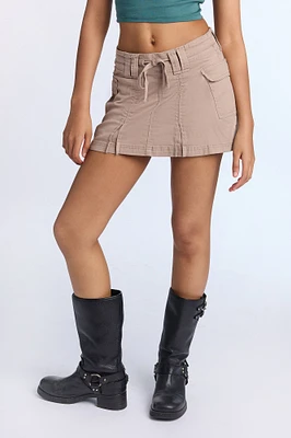 Jupe-short cargo en sergé à taille haute