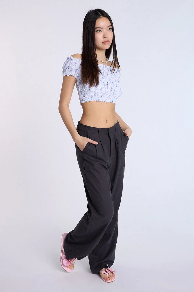 Linen-Blend Tailored Pant