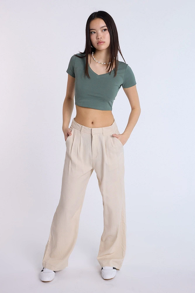 Linen-Blend Tailored Pant