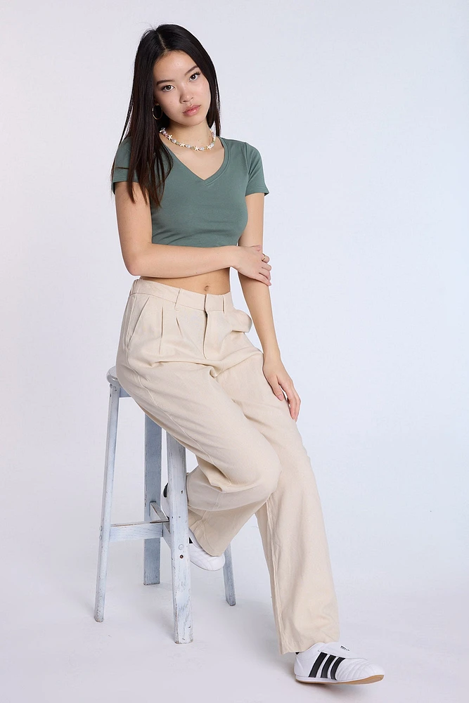 Linen-Blend Tailored Pant