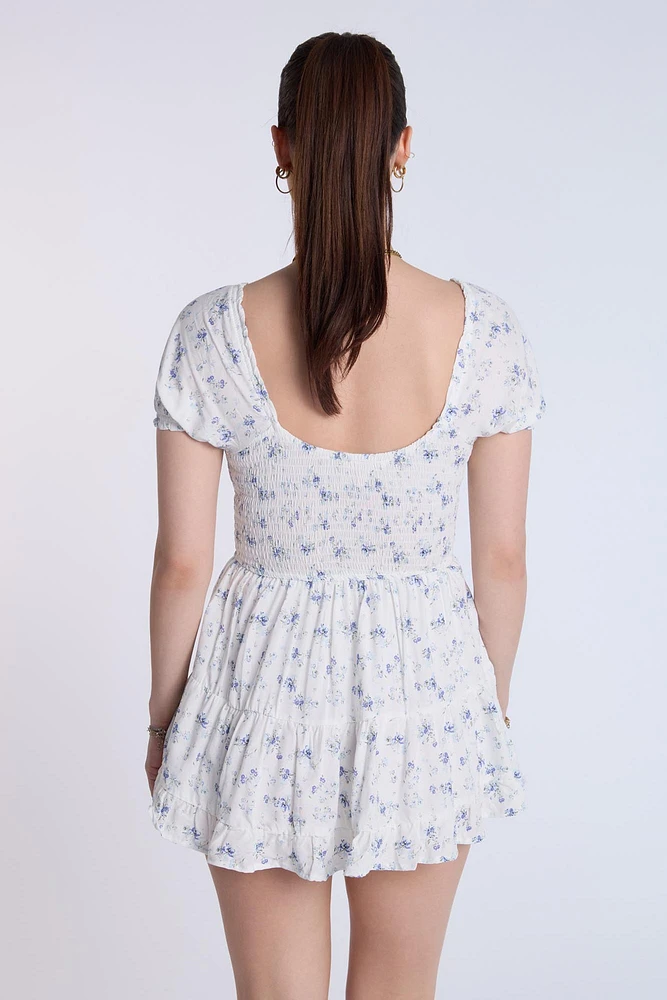 Puff Sleeve Smocked Waist Skort Dress
