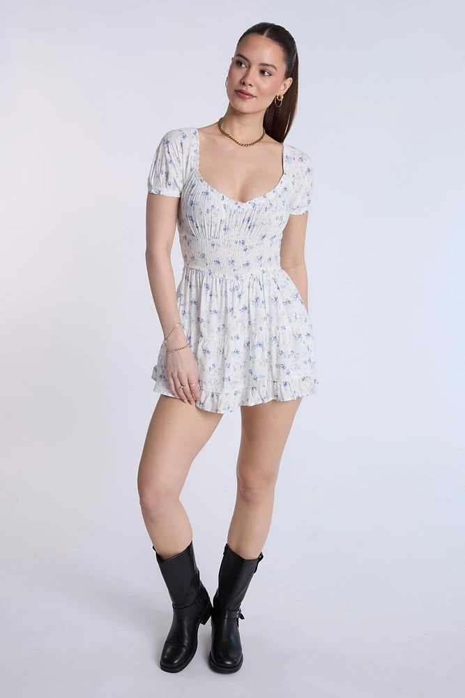 Puff Sleeve Smocked Waist Skort Dress