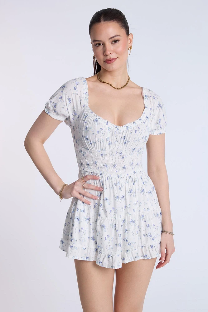 Robe jupe-short à taille smockée