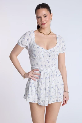 Robe jupe-short à taille smockée