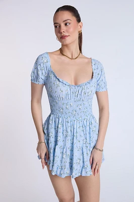 Puff Sleeve Smocked Waist Skort Dress