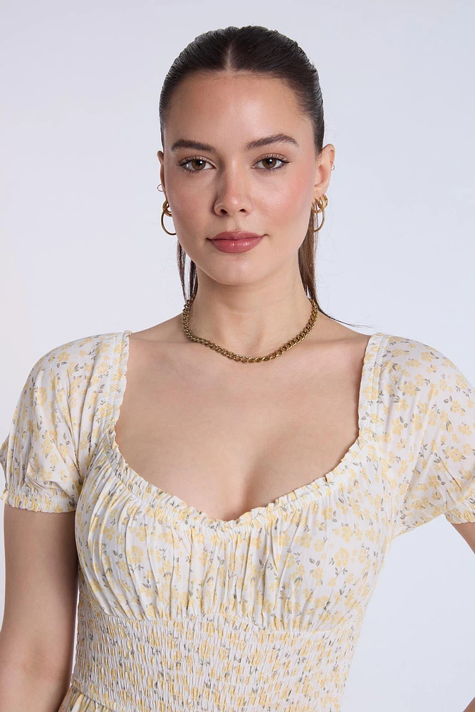Robe jupe-short à taille smockée
