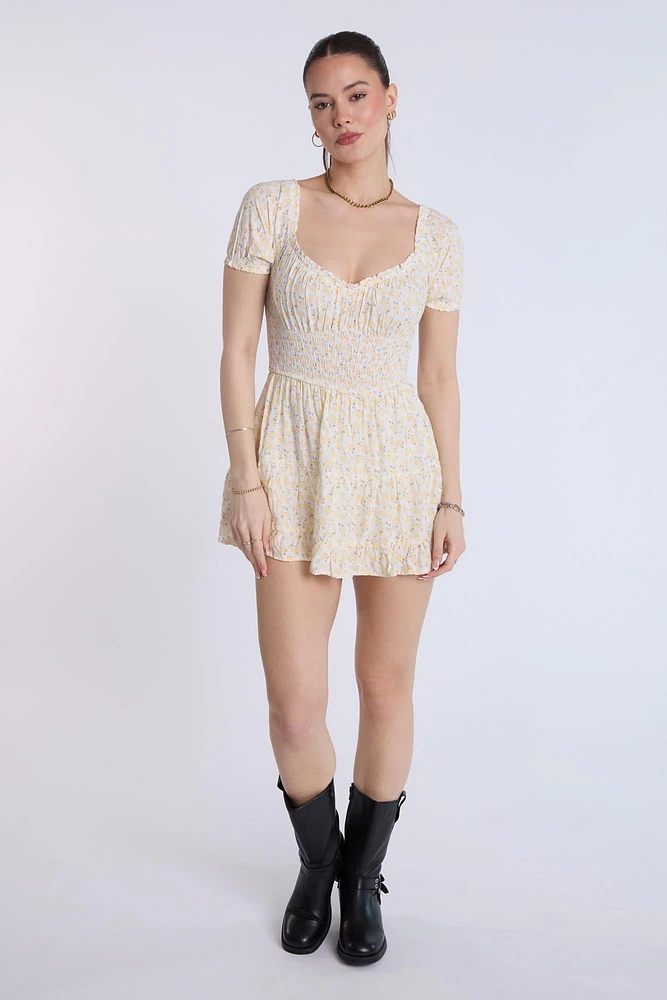 Puff Sleeve Smocked Waist Skort Dress