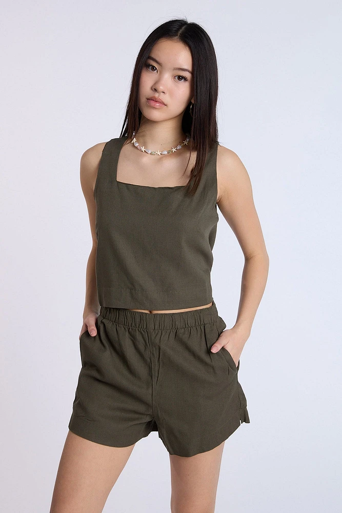 Linen-Blend Pull-On Short