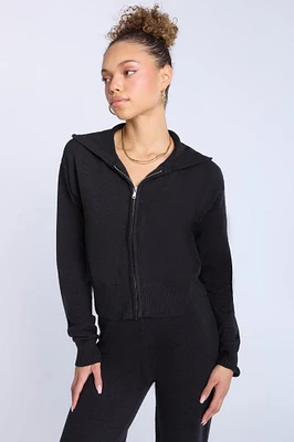 Sweat à capuche zippé en tricot plat