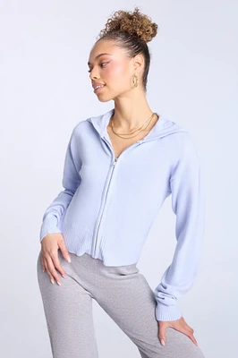 Flat Knit Zip-Up Hoodie