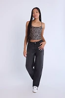 Camisole côtelée à bord picot