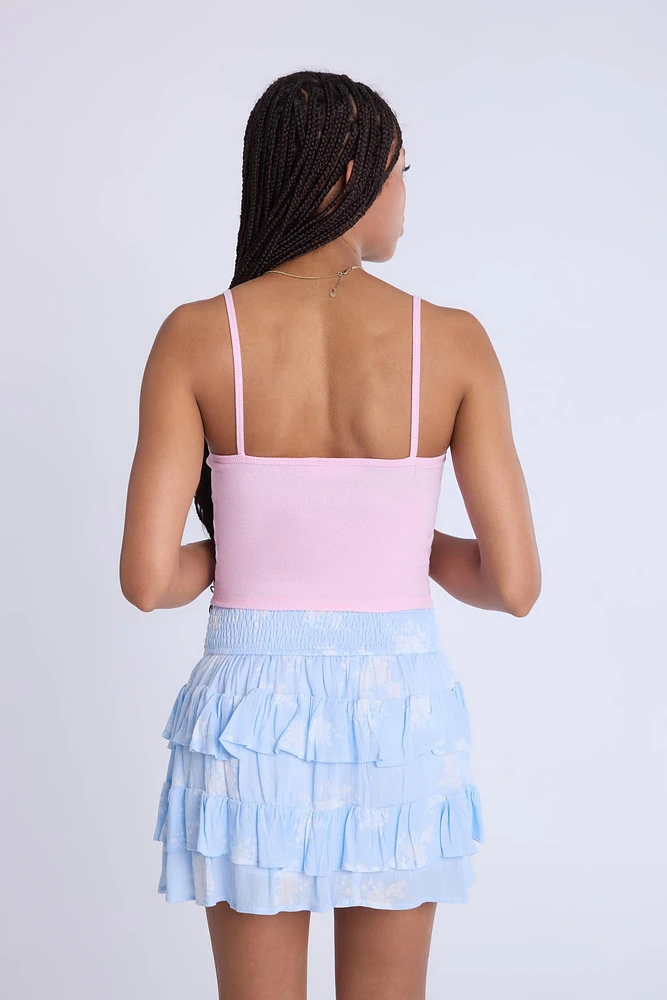 Camisole côtelée à bord picot