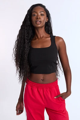 Ribbed Knit Square Neck Corset Tank Top