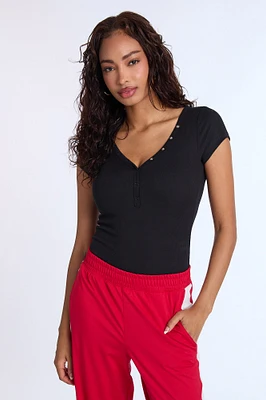 Super Soft Ribbed Short Sleeve Henley Bodysuit